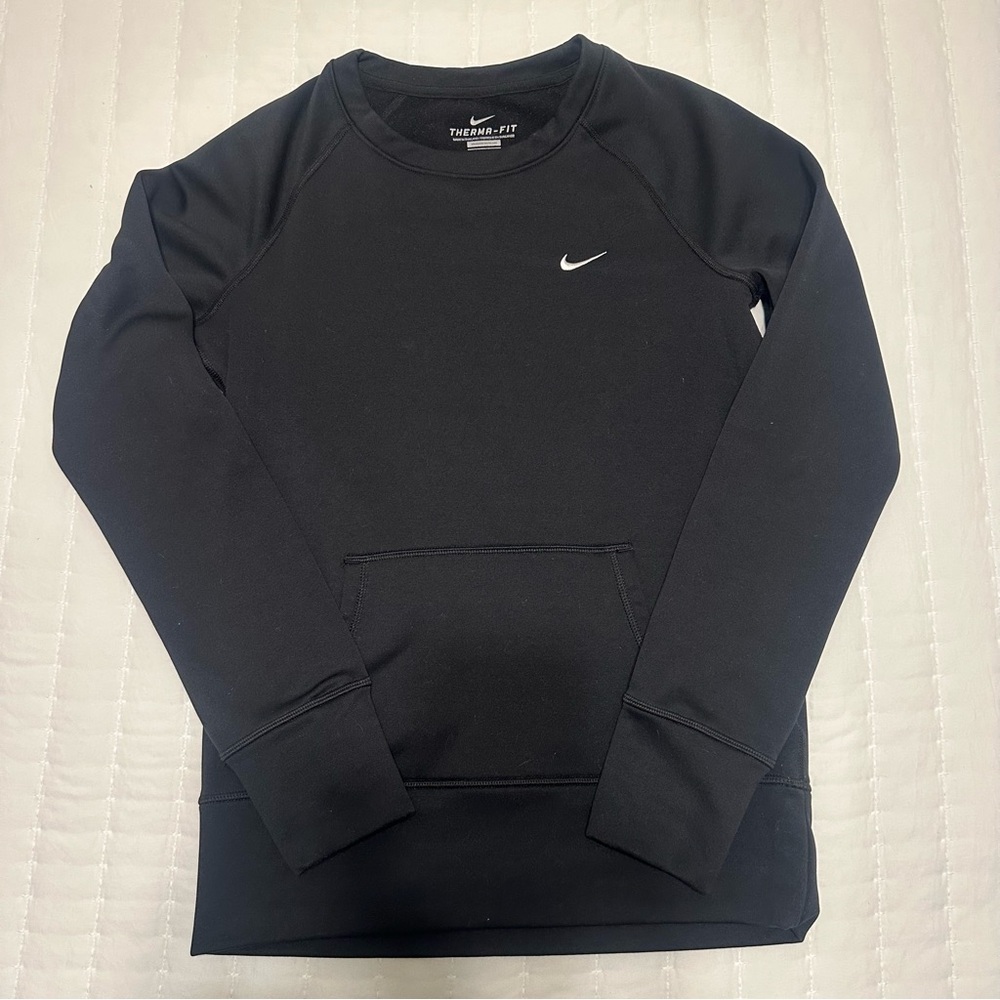 Nike Therma-Fit Sweatshirt Mens Small Black Fleece Crewneck Pullover Pocket